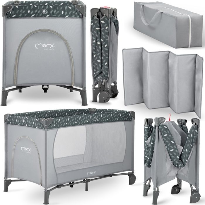 Lit parapluie bébé MoMi Belove - Dimensions 125x65x78 cm - Sommier inclu - Gris