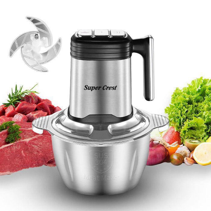 Hachoir Electrique, 1000W, Bol Acier Inox 2,5L, 4 lames acier inoxydable, Mixeur, Hachoir viande, Découpe légumes, 3 vitesse, Noir
