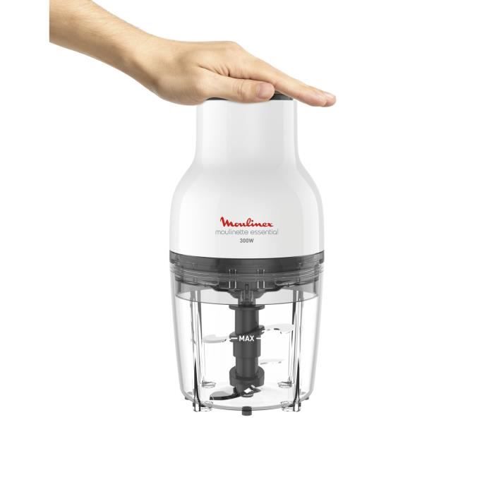 MOULINEX DJ520110 Moulinette Essential, Hachoir 300 W, Bol 400 ml, 4 lames en acier inoxydable, Mini mixeur viande, Découpe légumes