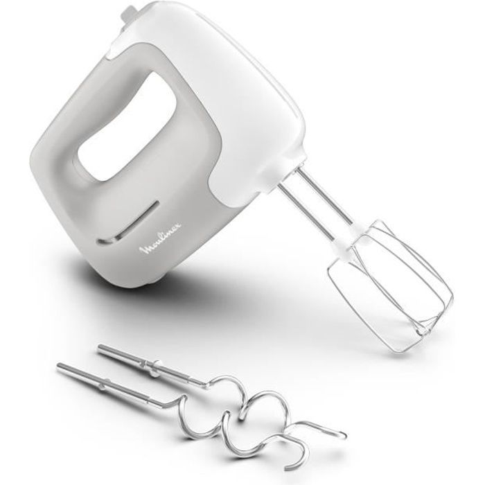 MOULINEX Batteur électrique Prep'Mix Pétrisseurs inox, 5 vitesses, 2 fouets, 2 crochets, Ergonomique, 450W HM450B10