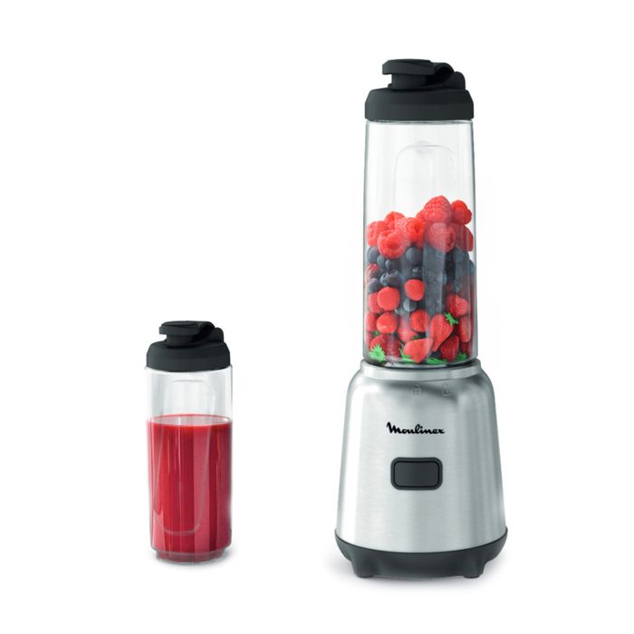 MOULINEX Blender mixeur, 300 W, 2 bouteilles Tritan à emporter, 4 lames amovibles, Compact, Smoothies, Application dédiée LM15FD10