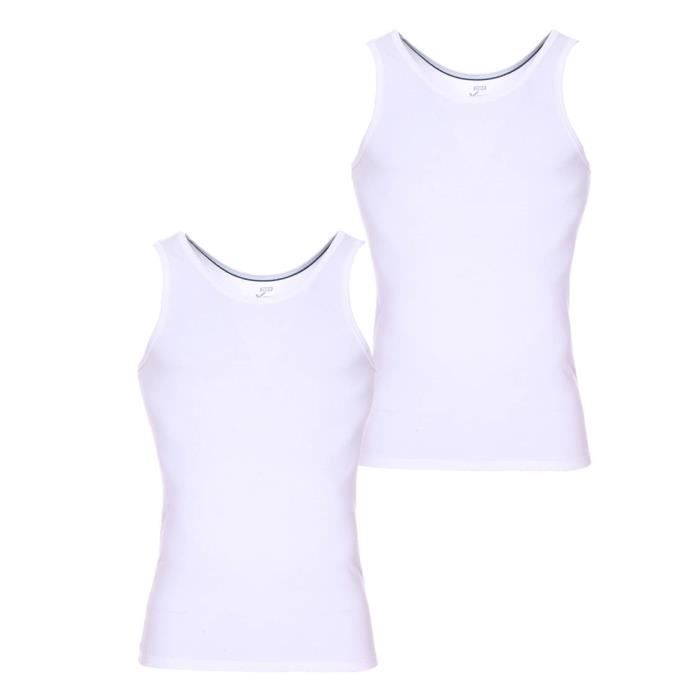 Lot de 2 débardeurs col V Dim X-temp en coton stretch blanc - Homme - Droite