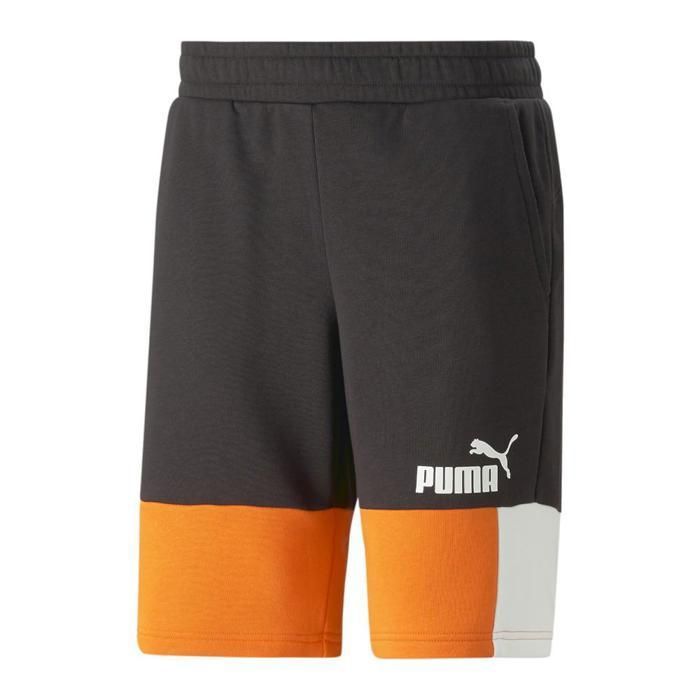 Short Homme - Puma - Ess Block - Noir/Orange - Coupe Classique - Ceinture Élastique