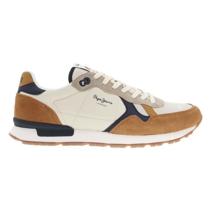 Baskets basses - PEPE JEANS - Beige - Cuir et textile - Lacets - Semelle 2,5 cm