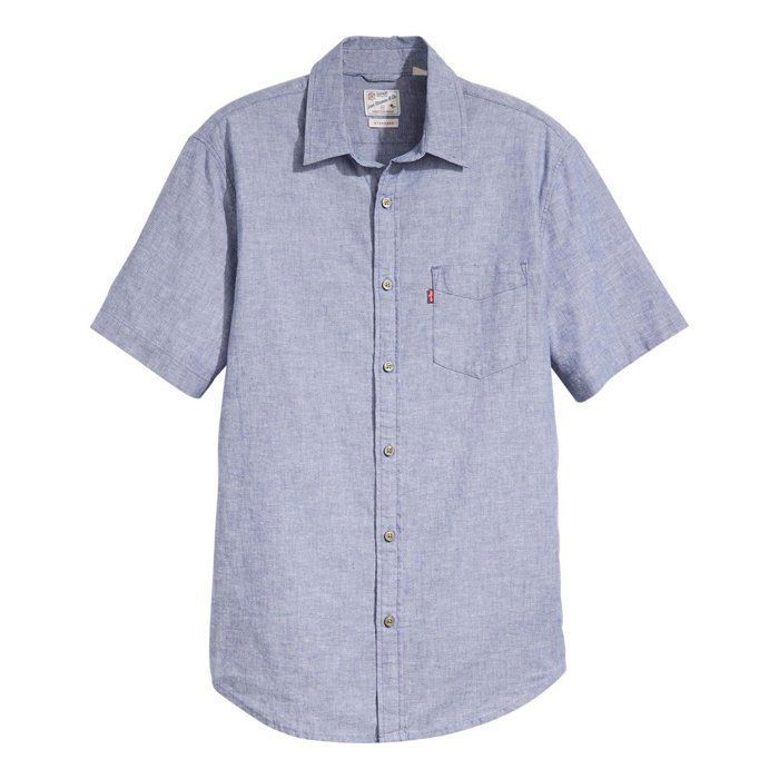 Chemise coton droite - Homme - Bleue - Col classique - Manches longues