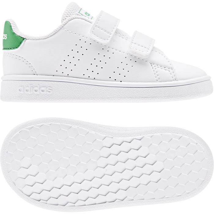 Baskets Enfant ADIDAS ADVANTAGE I - Blanc/Vert - Fermeture Scratch - Tige Synthétique