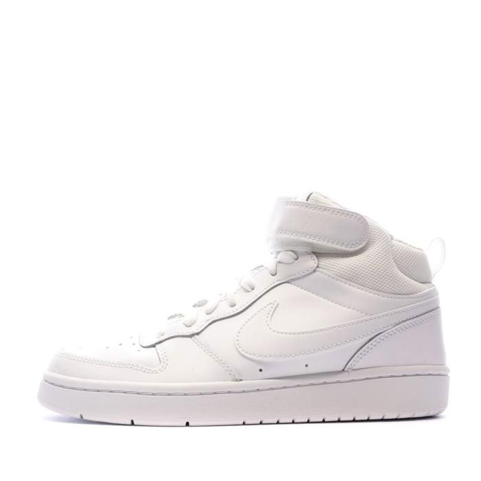 Baskets Nike Court Borough Mid 2 GS Blanc Mixte - NIKE - CD7782-100 - Cuir - Lacets - Garçon - Plat - Enfant
