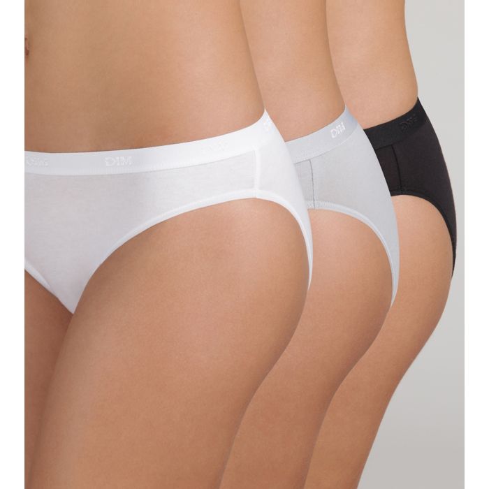 Slips en coton - DIM - Lot de 3 - Noir - Ceinture extra plate