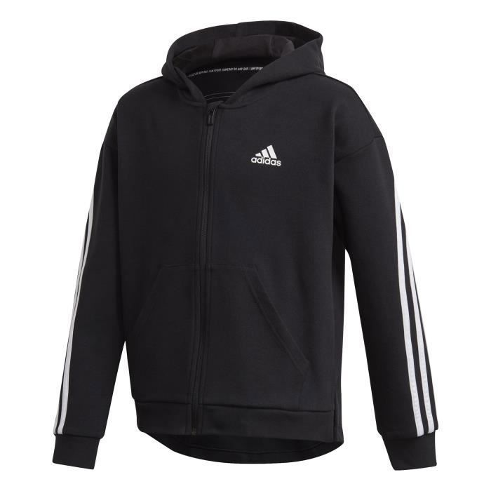 Sweat à capuche - ADIDAS - 3-Stripes Full-Zip - Noir/blanc - Enfant - Manches longues