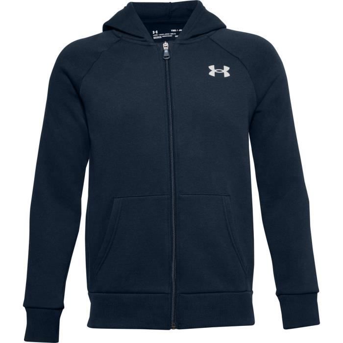 Sweat à capuche garçon Under Armour Rival coton Full Zip - bleu marine/blanc - 12/14 ans