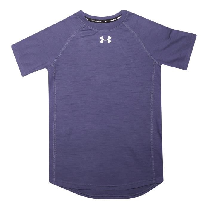 T-Shirt - Under Armour - Coton - Bleu - Manches courtes - Col rond côtelé