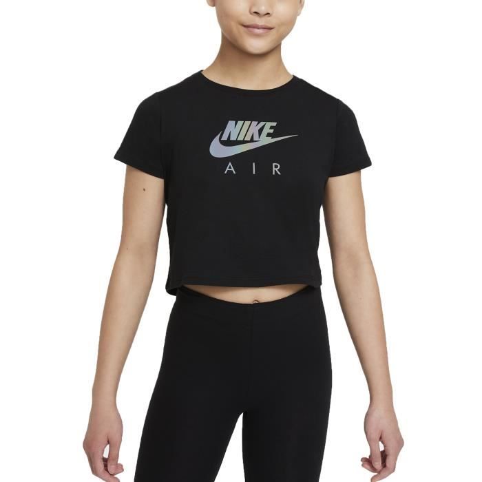 T-Shirt Crop Fille - NIKE - DJ6932-010 - Noir - Coton - Manches courtes