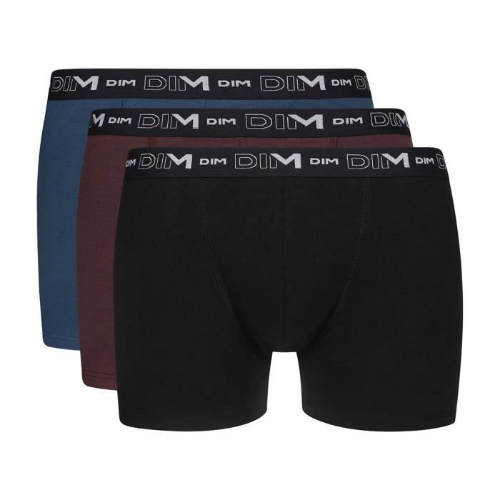 Lot de 3 Boxers Homme Coton Stretch Noir/Brun Fauve/Bleu Klein