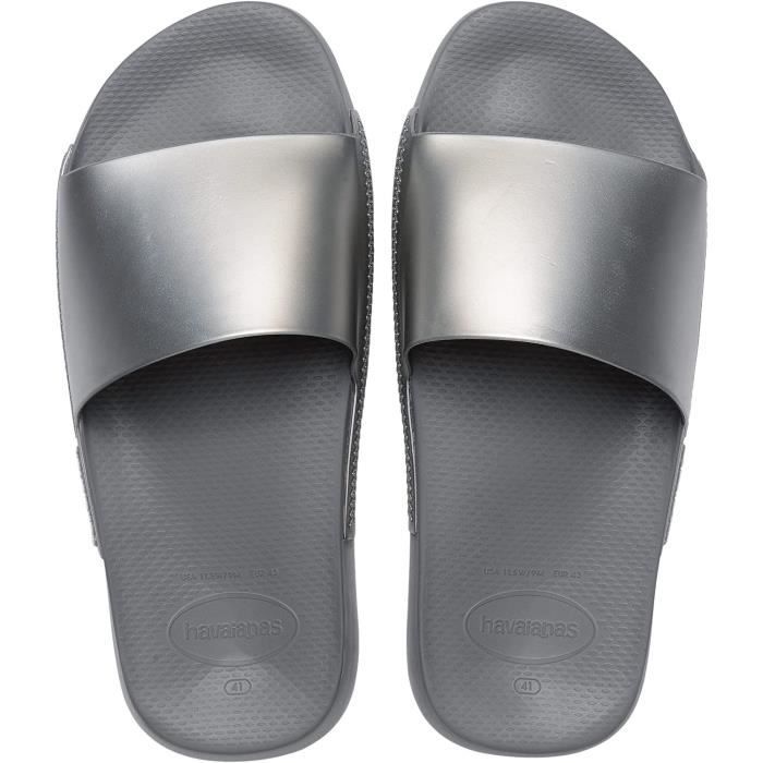 Claquettes Femme - HAVAIANAS - Slide Classic Metallic - Gris acier - Confort exceptionnel - Synthétique