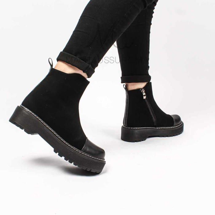 Bottines - Leader - Nubuck - Noir - Haute tige - Femme
