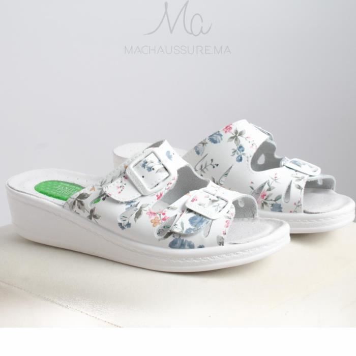 Sandales médicales fleuris - blanc