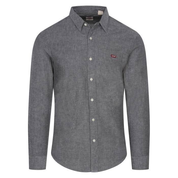 Chemise coton slim Levi's® gris - Manches longues - Col italien - Fermeture boutons