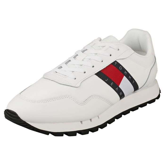 Baskets Tommy Jeans RETRO RUNNER CORE EM0EM01014-YBR - Homme - Blanc - Lacets - Plat