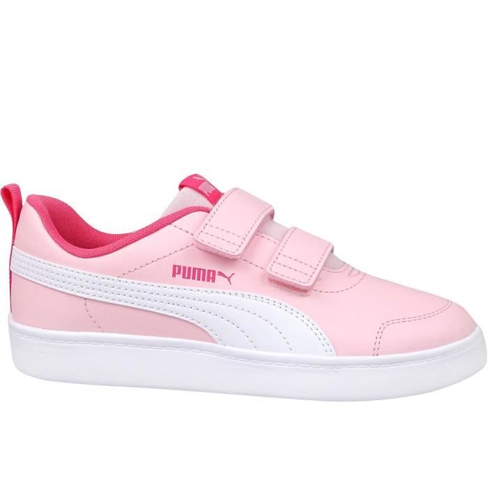 Basket Enfant - Puma - Courtflex v2 - Marine/Blanc - Fermeture à scratch - Confort exceptionnel