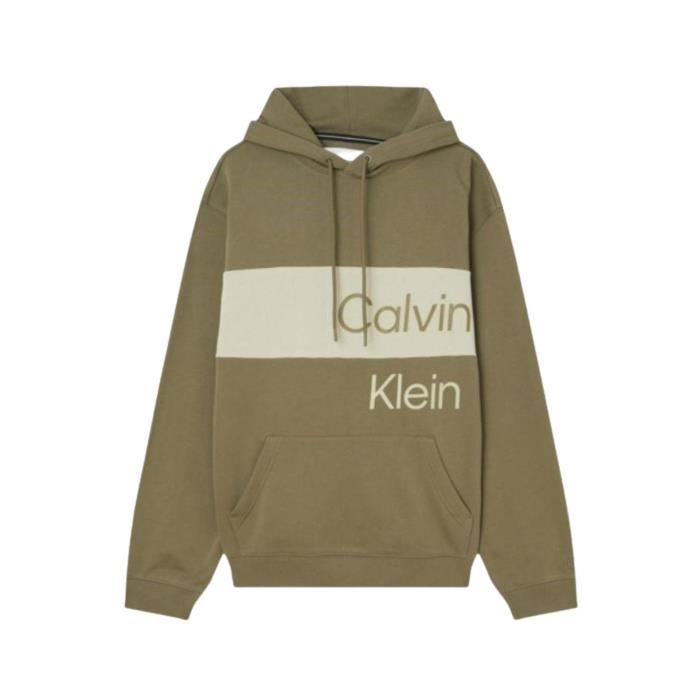 Sweat Calvin Klein Logo Contraste Vert Homme