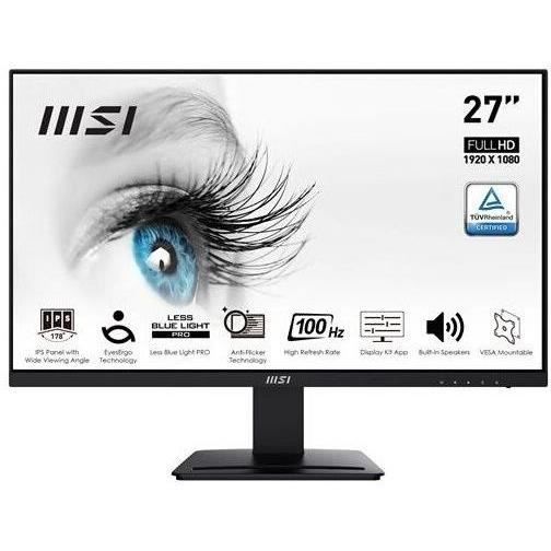 MSI 27' LED - PRO MP273A - 1920 x 1080 pixels - 4 ms (gris à gris) - Format 16/9 - Dalle IPS - 100 Hz - HDMI/DisplayPort - FreeSync