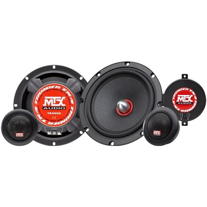 MTX TX465S Haut-parleurs voiture Kit 2 voies 16,5cm 80W RMS 4Ω Tweeteers néodyme 25mm Membranes pulpe célulose