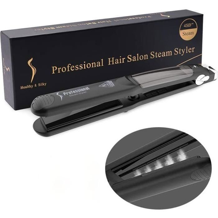 Lisseur Cheveux Vapeur - Professionnel - Plaques en Céramique - Écran LCD - 6 Réglages - Hydratation