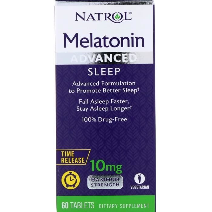 Mélatonine de sommeil Natrol Advanced 10 mg, comprimés à libération prolongée 60ct (Natrol Advanced Sleep Melatonin Max Strength)