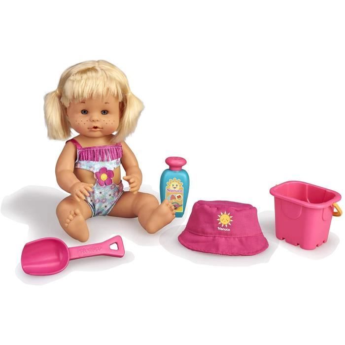 Poupée bébé Nenuco de Famosa - Marque NENUCO - Casquette et crème pour protéger du soleil - Seau et pelle inclus