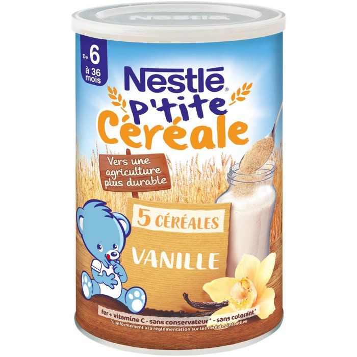 Céréales bébé dès 6 mois,en poudre 5 Céréales Vanille P'TITE CEREALE