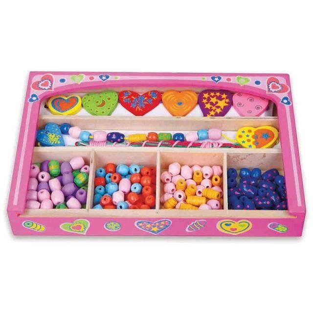 Boîte de perles Coeurs en bois 180 pièces