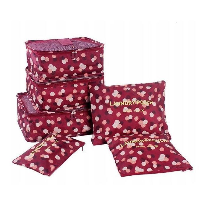 Organisateur de Voyage Valise Bagages Lot de 6 Ensemble Sac de Rangement pour Vêtement Bordeaux Fleurs