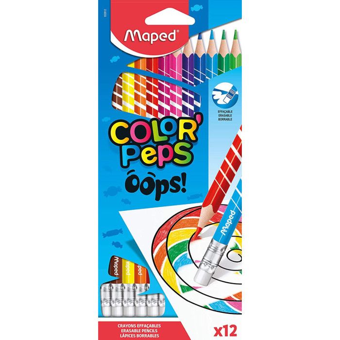 12 crayons de couleur effaçables OOPS COLOR'PEPS MAPED