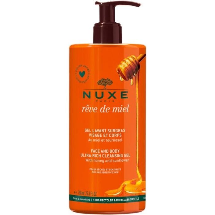 Gel Lavant - Nuxe - Rêve de Miel - 750 ml - Visage et Corps - Sans Parabène