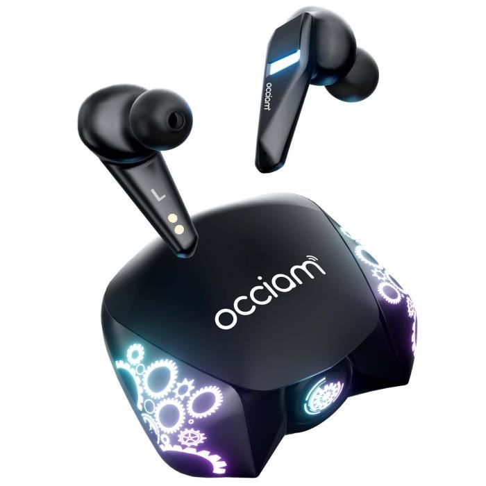 OCCIAM Ecouteur Sans Fil Bluetooth 5.1 Micro Intégré avec Son Hi-fi Autonomie 25H Étanche IPX5 Faible Latence de 45ms Noir