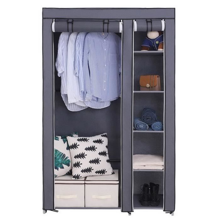 Armoire pliable en tissu 110x45x175 cm - JAERLIUB - Gris - 6 compartiments - 5 couches
