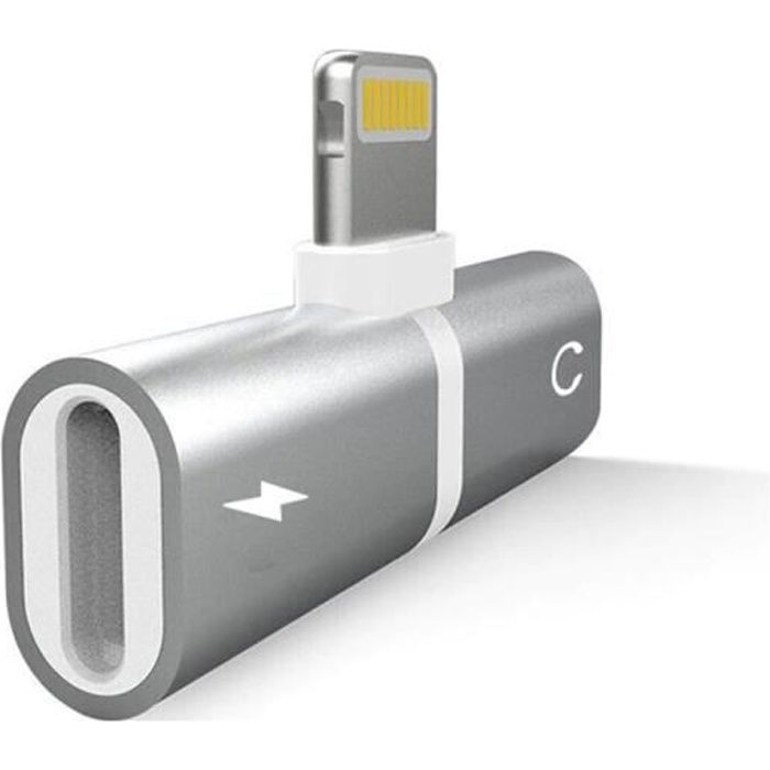 OEM - Mini Adaptateur Lightning/Jack pour IPHONE 11 Pro APPLE Chargeur Ecouteurs 2 en 1 Casque - couleur:ARGENT