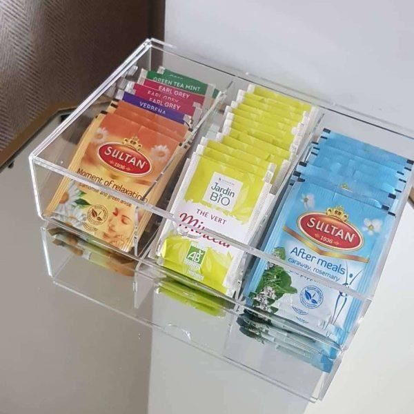 Opalescence BOITE A THE EN PLEXIGALSS 
3 COMPATIMENTS
GRAND MODELE