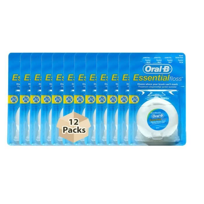 Oral-B Dental Floss Mint Essential Waxed Floss 50m- Twelve Pack