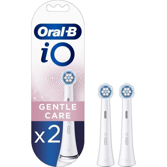 Oral-B iO Gentle Care Brossettes de Recharge pour Brosse à Dents Électrique Jusqu’à 100 % d’élimination plaque dentaire, Pack de 2