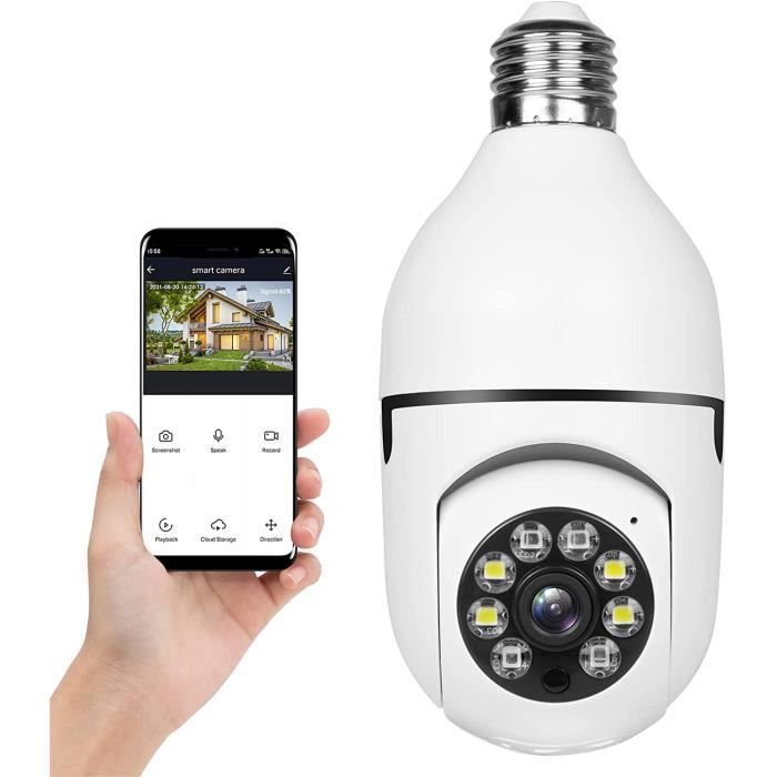 Caméra Surveillance E27 1080P Smart Home Caméra de vision nocturne infrarouge couleur WiFi 2,4 GHz / 5G ave Carte mémoire 64G