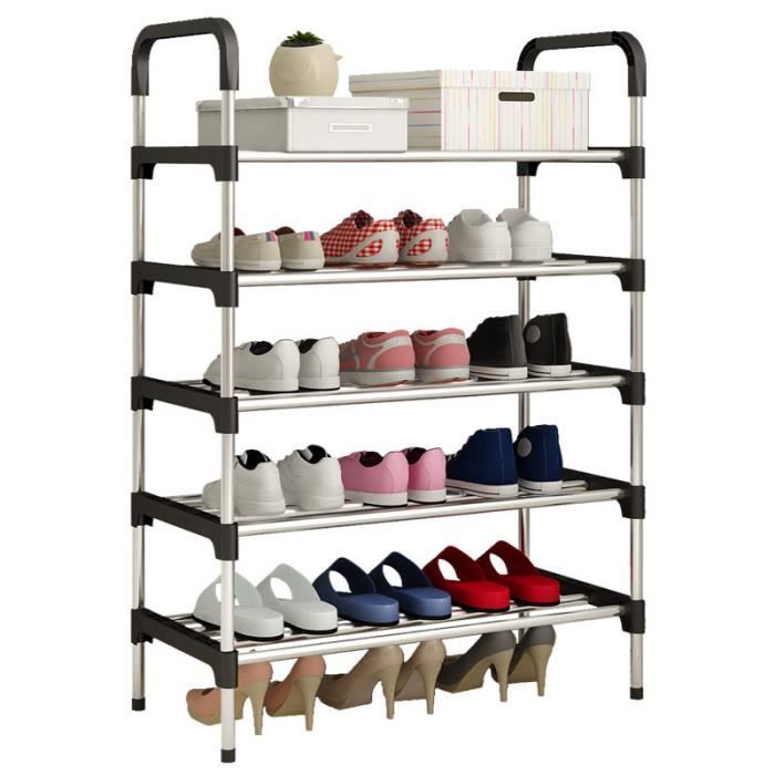 Étagère à Chaussures 5 Niveaux Porte-Chaussures en métal, Personnalisable, pour entrée, Salon, Chambre, 60 x 30 x 95 cm, Noir