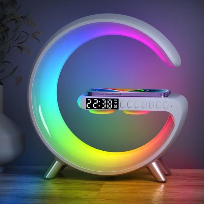 Chargeur sans fil multifonction, alarme, haut-parleur, contrôle par application, veilleuse RGB, Station de charge pour Iphone 11 12