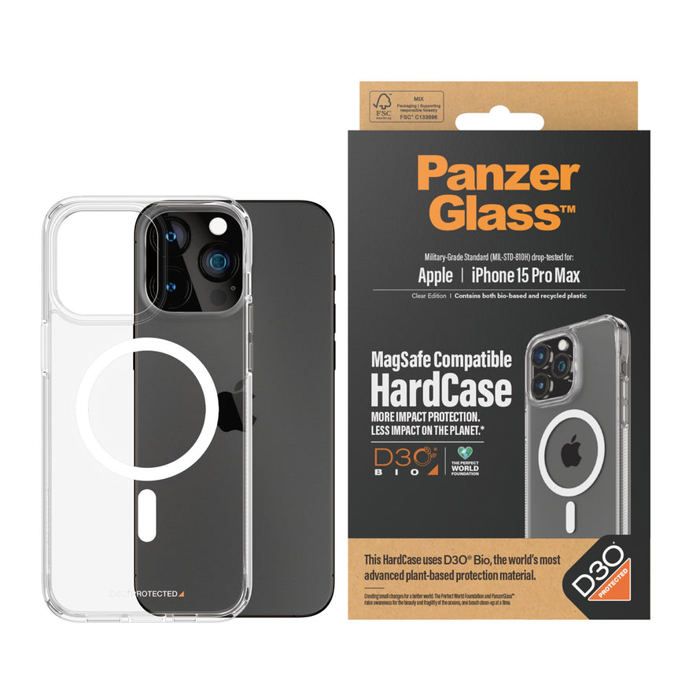 Coque PanzerGlass HardCase Compatible avec le MagSafe pour iPhone 15 Pro Max D3O Clear