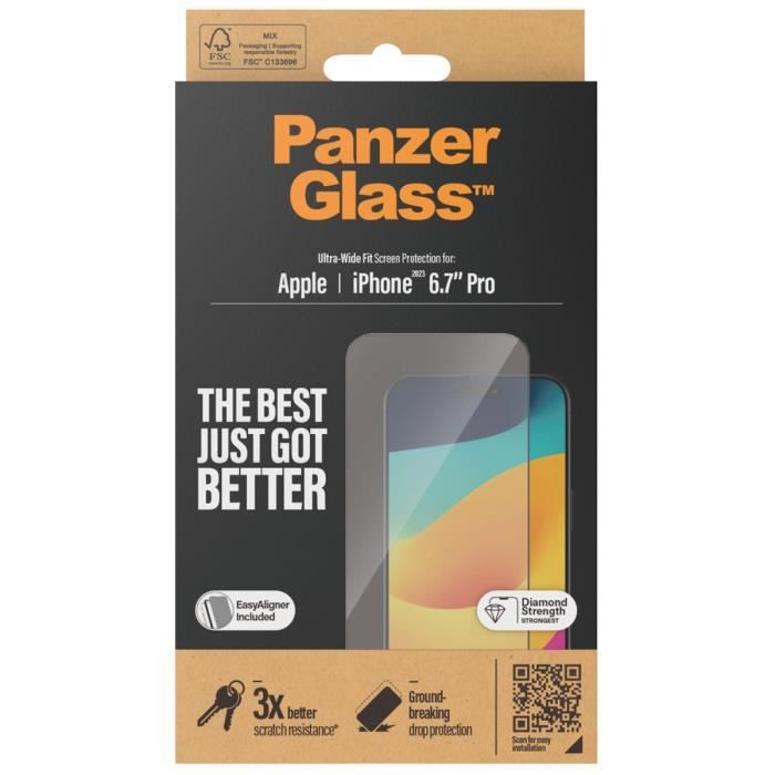 Protection d'écran Ultra-Wide Fit Anti-bactérienne avec applicateur iPhone 15 Pro Max PanzerGlass