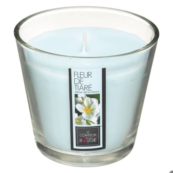 Bougie Parfumée en Verre "Nina" 190g Fleur de Tiaré Bleu