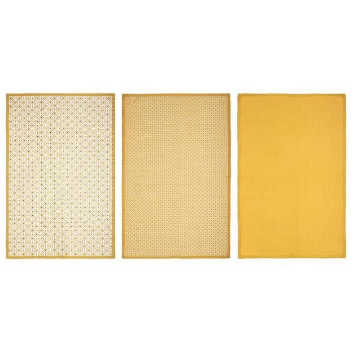 Lot de 3 Torchons "Imprimé" 45x70cm Ocre Jaune