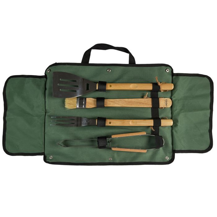 Lot De 4 Ustensiles "barbecue" 46cm Vert & Naturel - Paris Prix