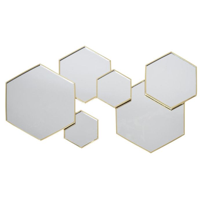 Lot De 6 Miroirs Muraux "hexagonal" 57cm Or - Paris Prix