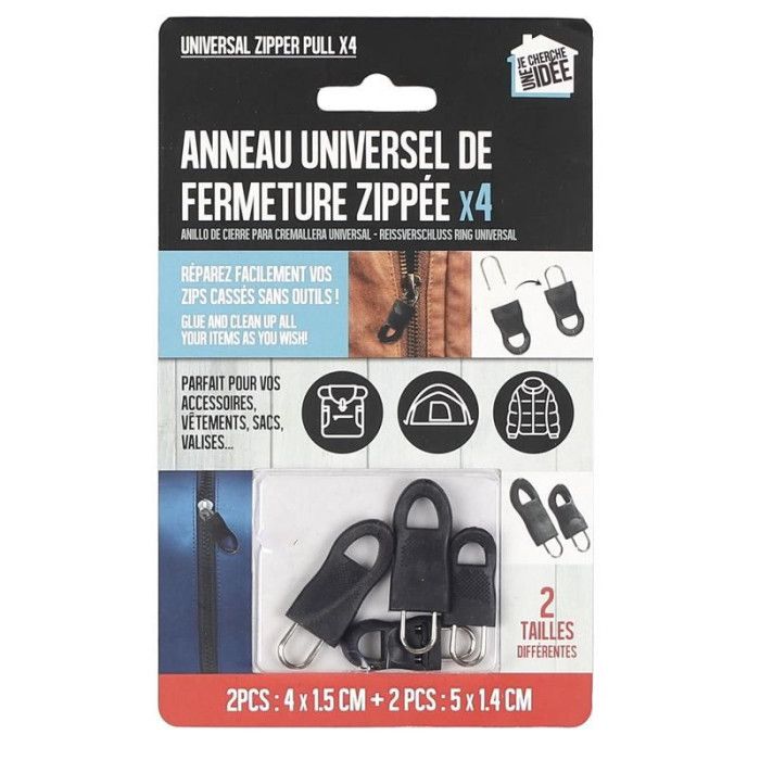 Lot De 4 Anneaux De Fermeture "zippés" 5cm Noir